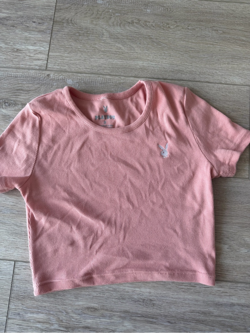 PLAYBOY Pink Ribbed Short Sleeve Crop Tee